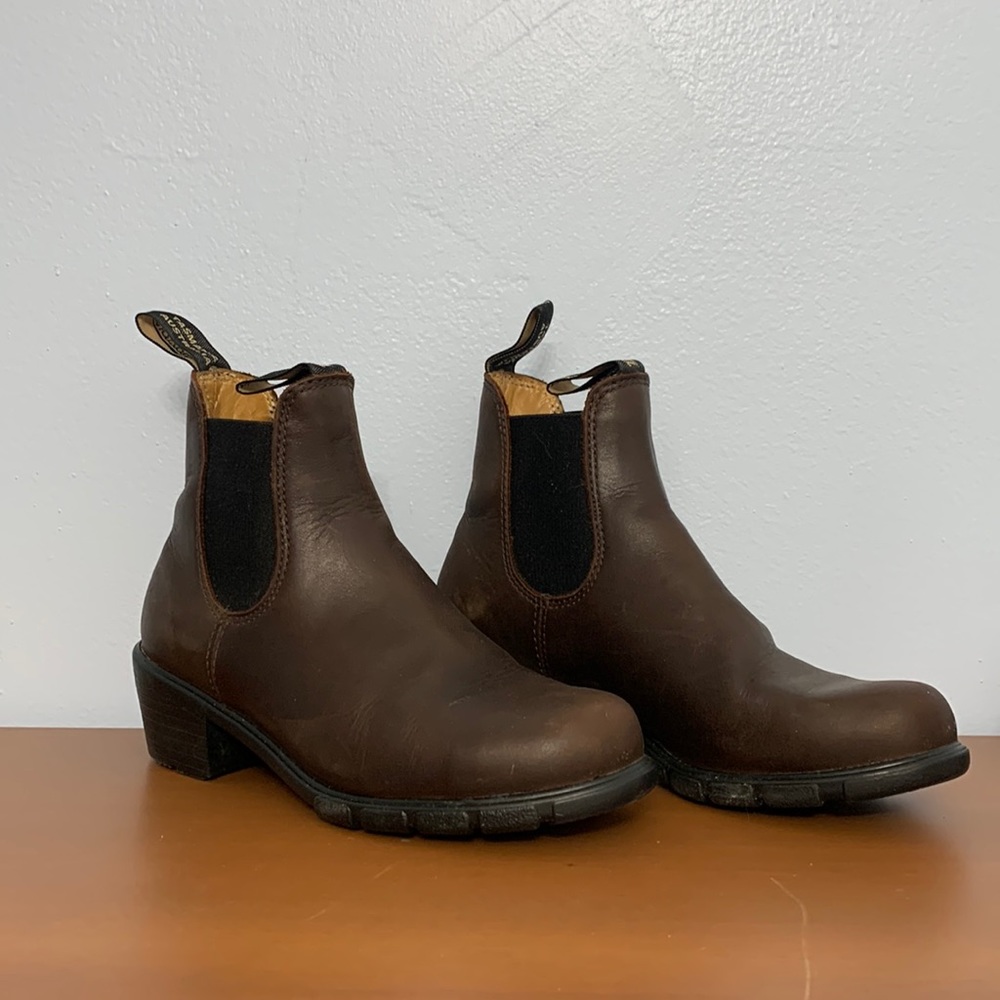 Women’s brown Blundstone heeled boots.